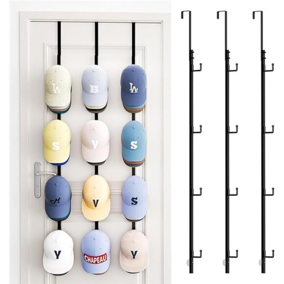 Over door hat rack organizer hanging cap holder metal storage with 12 hooks set - Picture 7 of 7